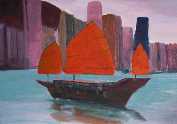 Chinese Junk in Hong Kong Harbour